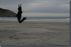 Farewell Spit - Wharariki beach - high jump!